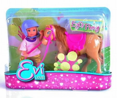 Papusi si accesorii - SET PAPUSICA EVI CU CALUT MARO DESCHIS