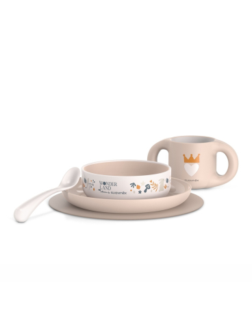 Accesorii hrănire bebeluși - Set pentru masa, ROZ, +6 luni, Go natural, Suavinex