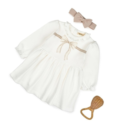 Haine copii - Set rochita cu bentita, Bow, BabyCosy, 100%bumbac organic, Stone