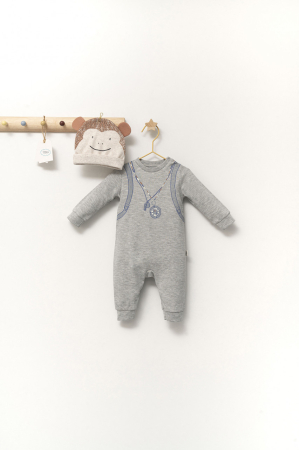 Body-uri și salopete bebeluși - Set salopeta cu caciulita cu urechiuse pentru bebelusi Ursulet, Tongs baby - Gri