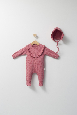 Haine copii - Set salopeta cu caciulita cu volanas pentru bebelusi Ballon, Tongs baby - Roz inchis