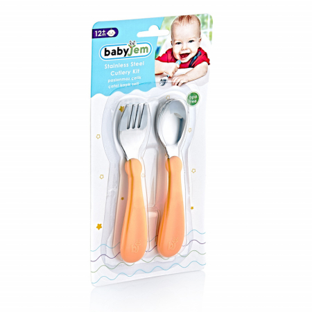 Accesorii hrănire bebeluși - Set tacamuri din inox pentru copii BabyJem (Culoare: Bleu)