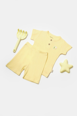 Seturi și compleuri copii - Set tricou cu pantaloni Bamboo, galben, BabyCosy, 50%bumbac+50% bambus