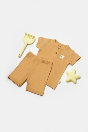 Seturi și compleuri copii - Set tricou cu pantaloni Bamboo, maro, BabyCosy, 50%bumbac+50% bambus