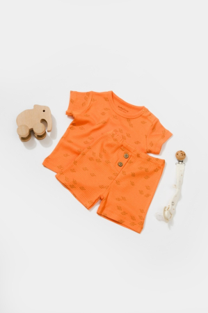 Haine copii - Set tricou cu pantaloni Printed, portocaliu, BabyCosy, 50%bumbac+50% modal