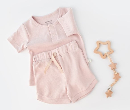 Seturi și compleuri copii - Set tricou cu pantaloni scurti - 100% bumbac organic - Roz, BabyCosy
