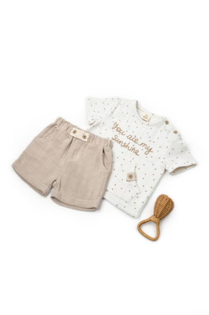Haine copii - Set tricou cu pantaloni scurti TeddyBear, 100% bumbac organic, BabyCosy