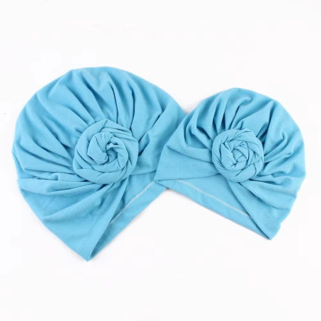 Șepci, căciuli și accesorii de iarnă - Set turbane mama-copil cu pampoane, bleu