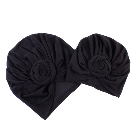 Șepci, căciuli și accesorii de iarnă - Set turbane mama-copil cu pampoane, negru