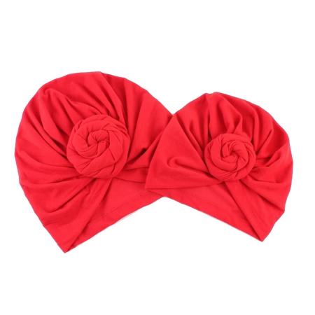 Șepci, căciuli și accesorii de iarnă - Set turbane mama-copil cu pampoane, rosu