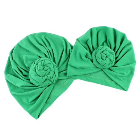 Șepci, căciuli și accesorii de iarnă - Set turbane mama-copil cu pampoane, verde