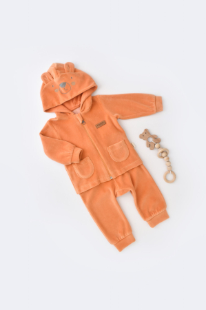 Seturi și compleuri copii - Set Ursulet cu bluzita cu fermoar si gluga si pantaloni lungi din 80%bumbac organic si 20% poliester - Portocaliu, BabyCosy