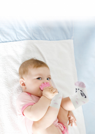 Șosete și dresuri copii - Sosete cu accesoriu dentitie BabyJem Teether Socks (Culoare: Bleu)