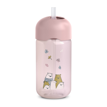 Accesorii hrănire bebeluși - Sticlă de apă fără picurare, Bears, 340 ml, roz, Suavinex