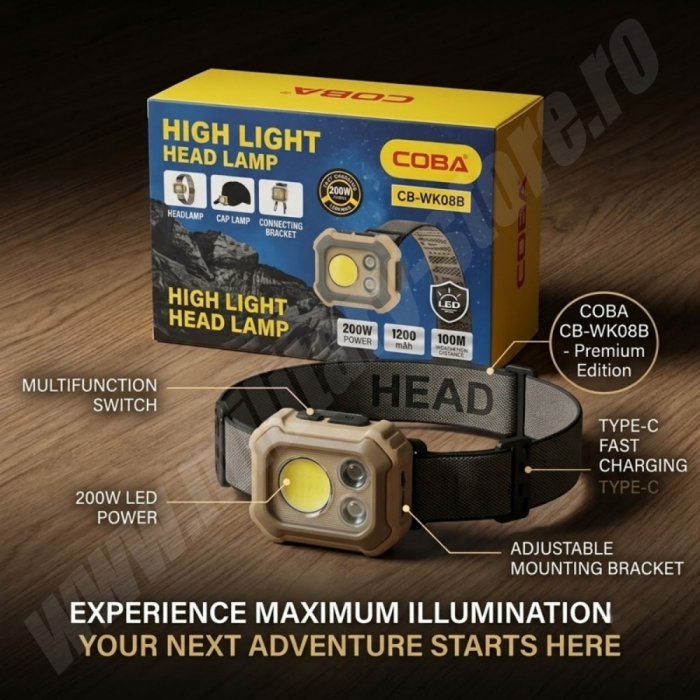 Lanternă LED multifuncțională Coba CB-WK08B, reîncărcabilă, 600lm [2]
