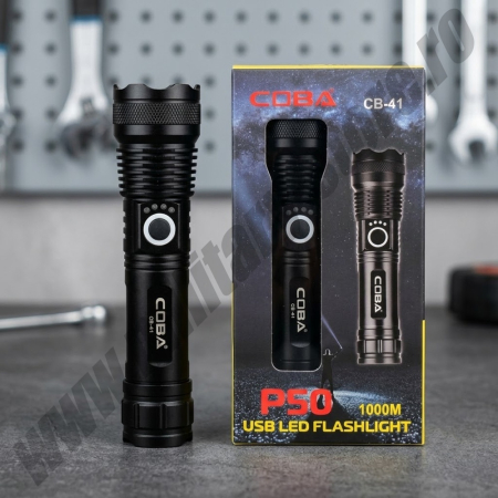 Survival & Outdoor - Lanternă LED Coba CB-41, reîncărcabilă prin USB, profesională, 1000lm