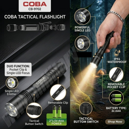 Survival & Outdoor - Mini lanterna Coba 9702 cu zoom, corp aluminiu