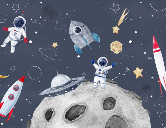 Fototapet copii premium Milton Atelier Cosmic design astronauti rachete de lux [2]