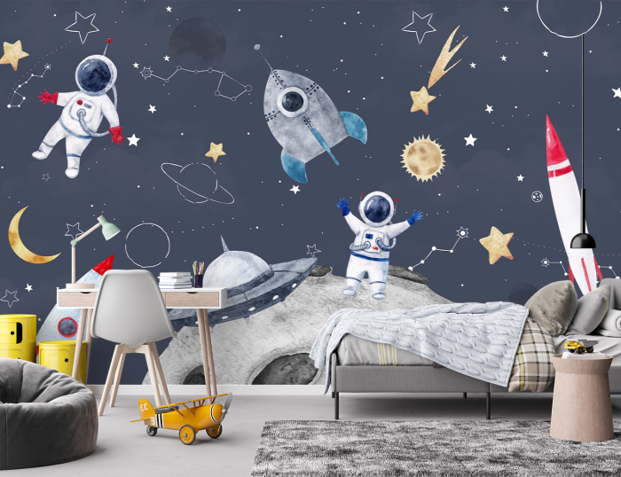 Fototapet copii premium Milton Atelier Cosmic design astronauti rachete de lux [3]