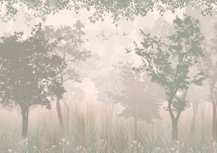 Fototapet living premium Milton Atelier Misty Woodland peisaj padure in ceata de lux bej [2]