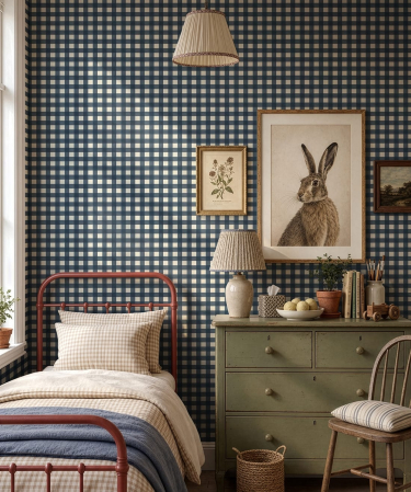 TAPET - Fototapet copii premium Milton Atelier Cottage Story design carouri albastre de lux