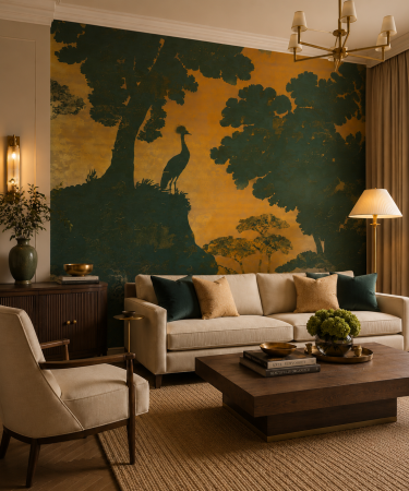 LIVING - Fototapet living premium Milton Atelier Golden Oasis design peisaj exotic cu foiță de aur de lux