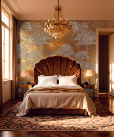DORMITOR - Tapet de lux Golden Oasis Silver de la Milton Atelier