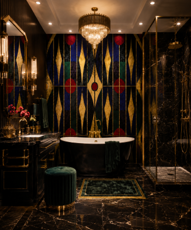 BAIE - Fototapet baie premium Milton Atelier Majestic Lines design geometric Art Deco de lux aur albastru