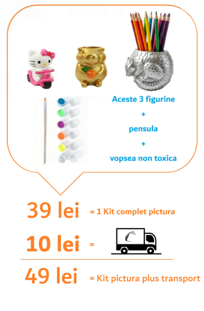 Seturi creative pictura - Set pictură 3D personalizabil pentru grupuri si petreceri copii – 3 figurine ipsos la alegere, pensule și vopsele non-toxice