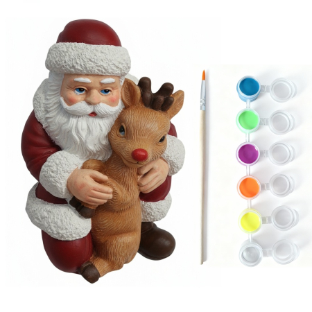 Decorațiune Handmade – Moș Crăciun cu Renul pentru Pictat