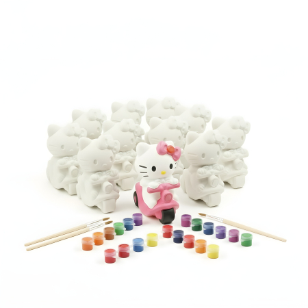 Seturi pentru grupuri si petreceri - Set creativ Hello Kitty pentru petreceri – 8 figurine ipsos, pensule și vopsele non-toxice
