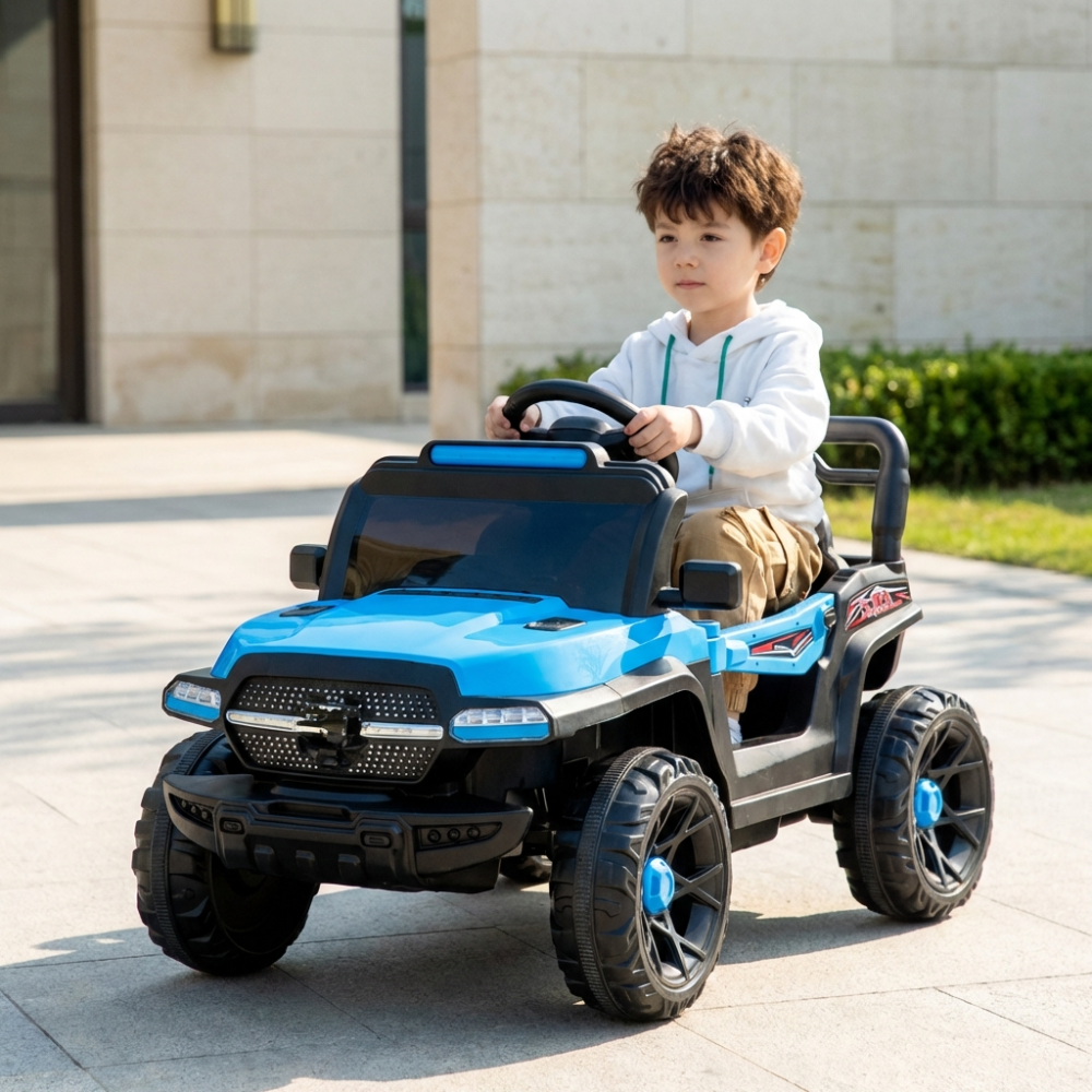 Masina electrica pentru copii 2-9 ani, 12V, 380W, cu telecomanda, MP3, lumini si sunete, albastru [3]