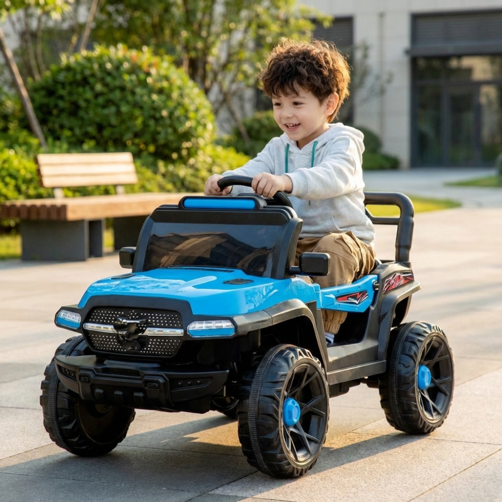 Masina electrica pentru copii 2-9 ani, 12V, 380W, cu telecomanda, MP3, lumini si sunete, albastru [4]