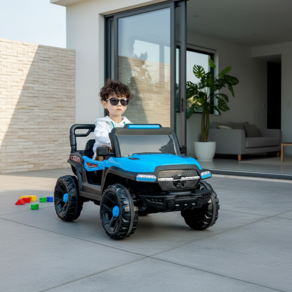 Masina electrica pentru copii 2-9 ani, 12V, 380W, cu telecomanda, MP3, lumini si sunete, albastru [5]