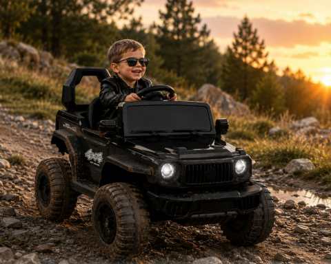 Masina Electrica Off-Road pentru Copii, Acumulator Reincarcabil 6V, Negru, 89 x 81 x 55 cm [2]