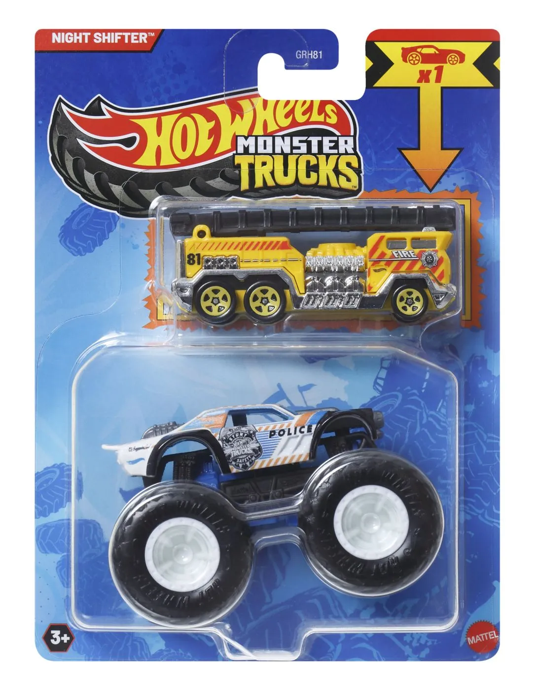 Masinute, Motociclete, Elicoptere, Avioane, Roboti - Hot Wheels Monster Truck Si Masinuta Metalica Night Shifter