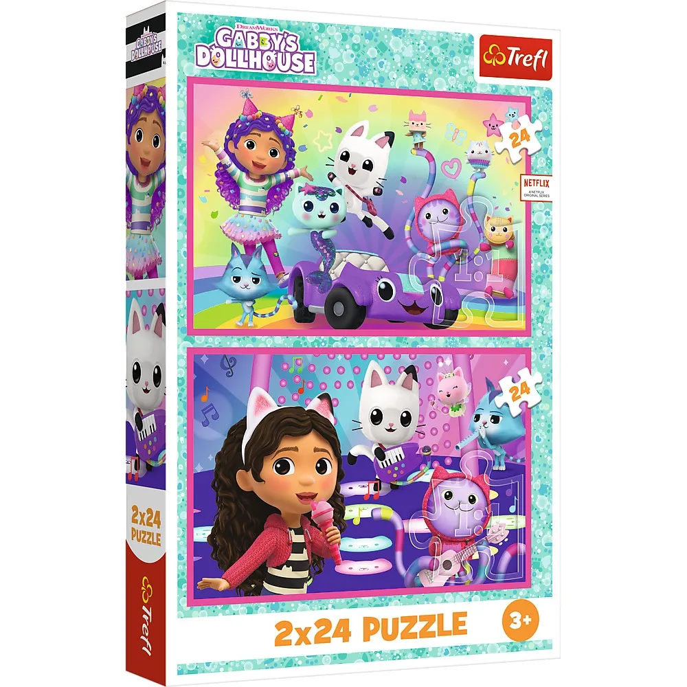 Puzzle-uri 3+ - Puzzle Trefl 2x24 Gabbys Dollhouse Aventurile Lui Gabby