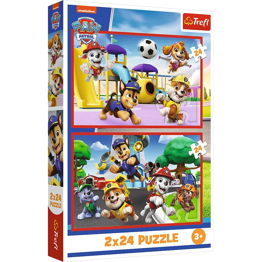Puzzle-uri 3+ - Puzzle Trefl 2x24 Patrula Catelusilor Ziua Amuzanta a Catelusilor