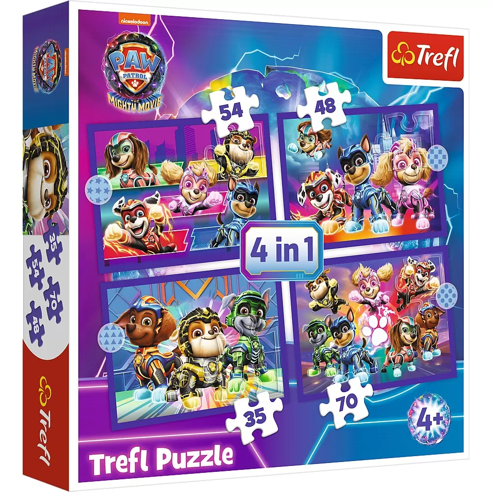 Puzzle-uri 4+ - Puzzle Trefl 4in1 Patrula Catelusilor Mighty Movie Eroii