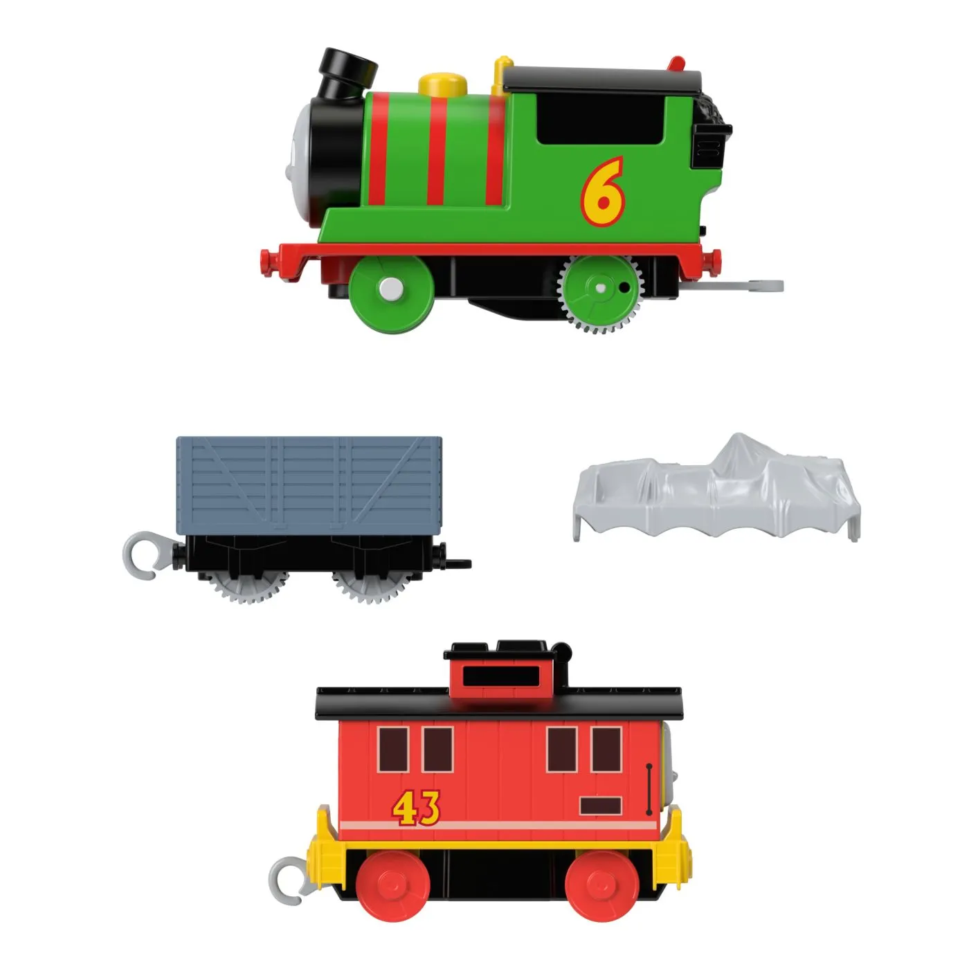 Trenulete - Thomas Locomotiva Motorizata Percy Branke Car Bruno Cu 2 Vagoane