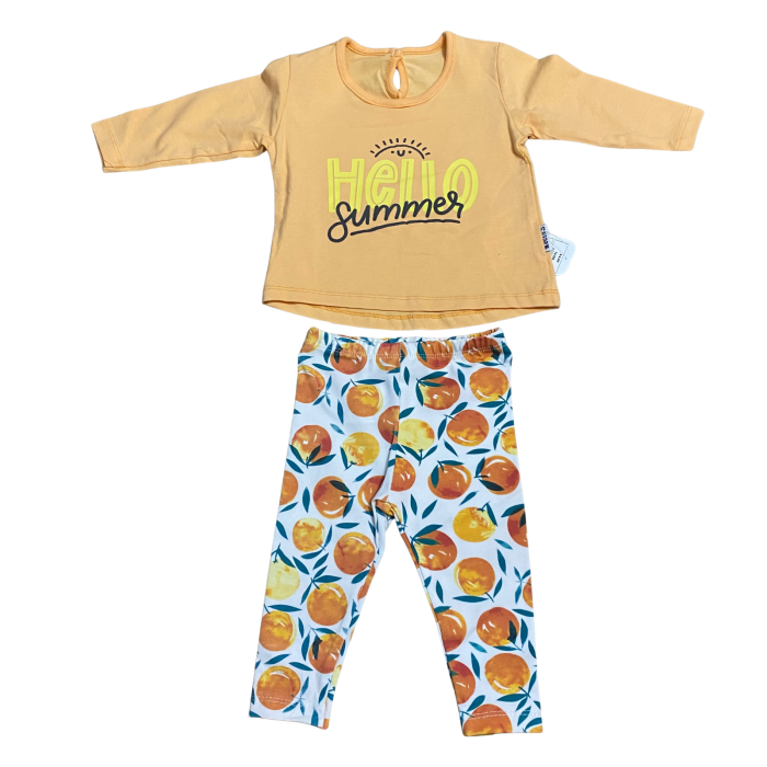 Set „Hello Summer” din bumbac – Bluziță galbenă + colanți cu imprimeu fructe [1]