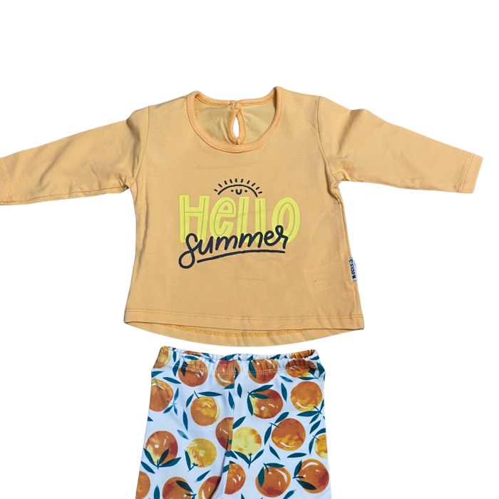 Set „Hello Summer” din bumbac – Bluziță galbenă + colanți cu imprimeu fructe [2]