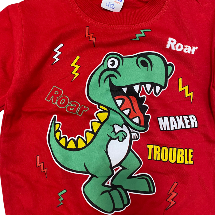 Trening copii roșu cu dinozaur  – Bluziță și pantaloni negri, bumbac 100% [4]