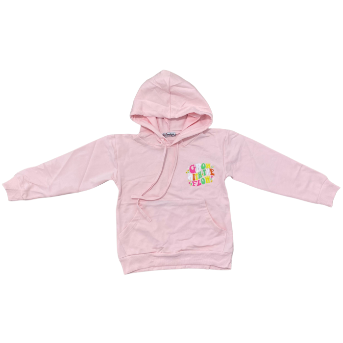 Hanorac roz deschis cu glugă pentru copii – imprimeu „Grow with the Flow” [1]
