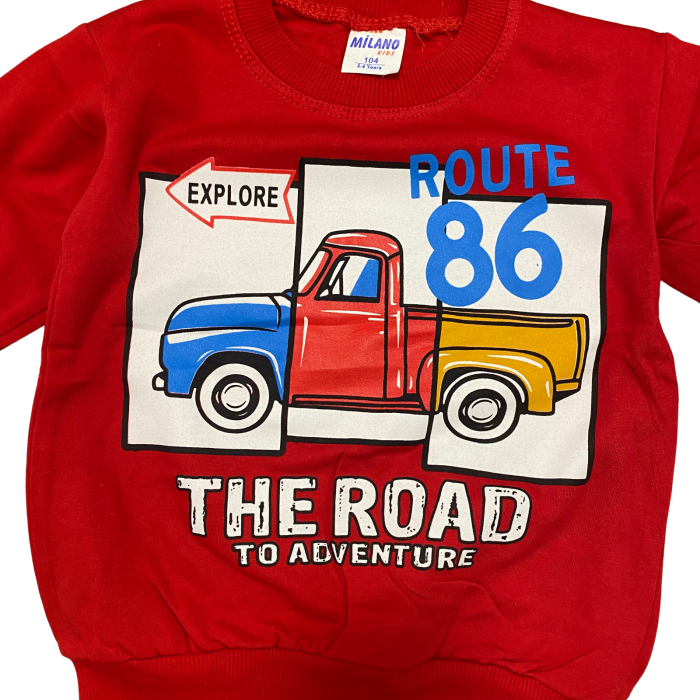 Trening copii roșu „Route 86”  – Bluziță cu imprimeu camion și pantaloni negri, bumbac 100% [4]