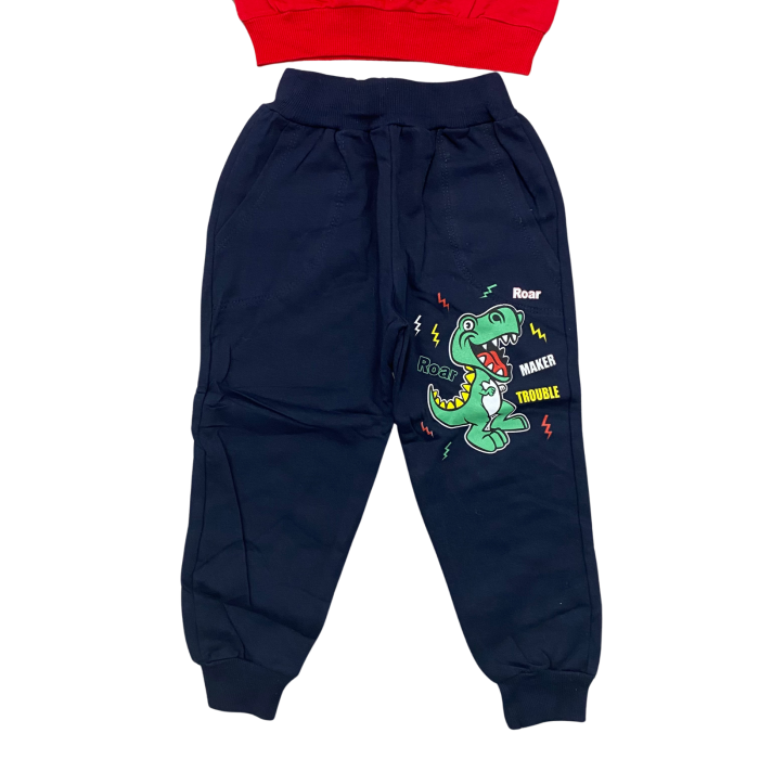 Trening copii roșu cu dinozaur  – Bluziță și pantaloni negri, bumbac 100% [3]