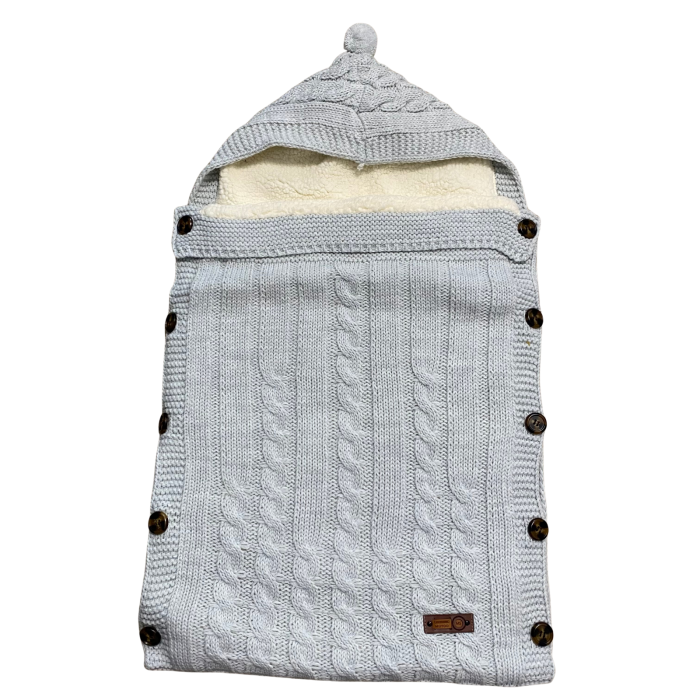 Sac tricotat bebe din bumbac cu interior călduros și glugă cu nasturi laterali [1]
