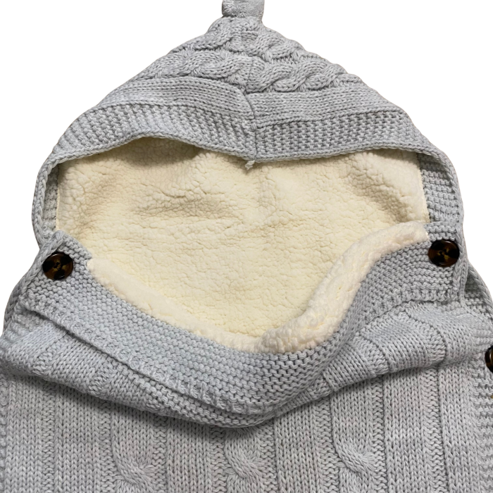 Sac tricotat bebe din bumbac cu interior călduros și glugă cu nasturi laterali [2]