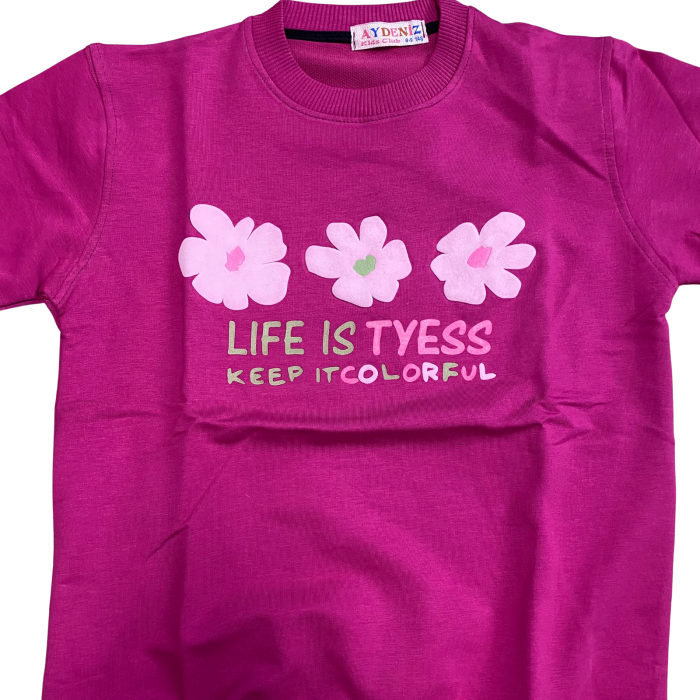 Bluză fucsia din bumbac cu imprimeu floral „Life is Tyess” [2]