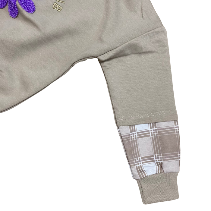 Bluză copii cu floare și mâneci în carouri [3]